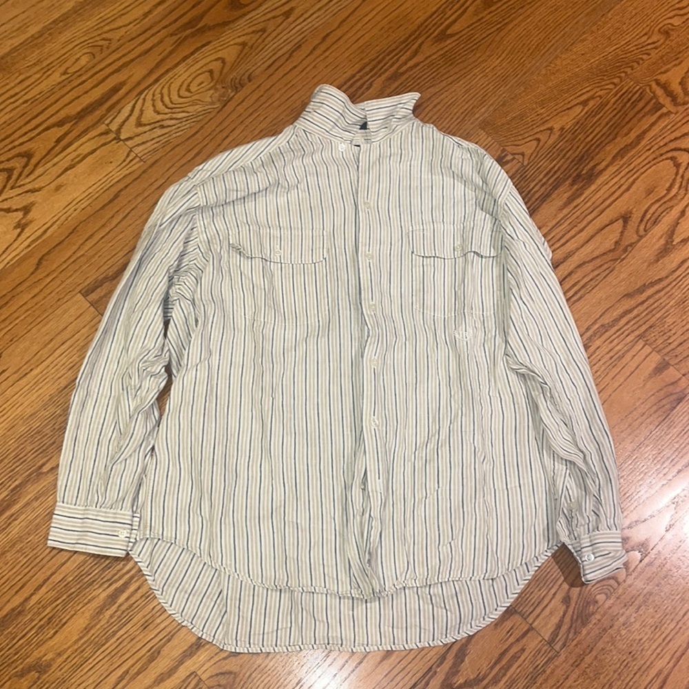 Tommy Hilfiger Woman’s Tan and Blue Button Down Size L